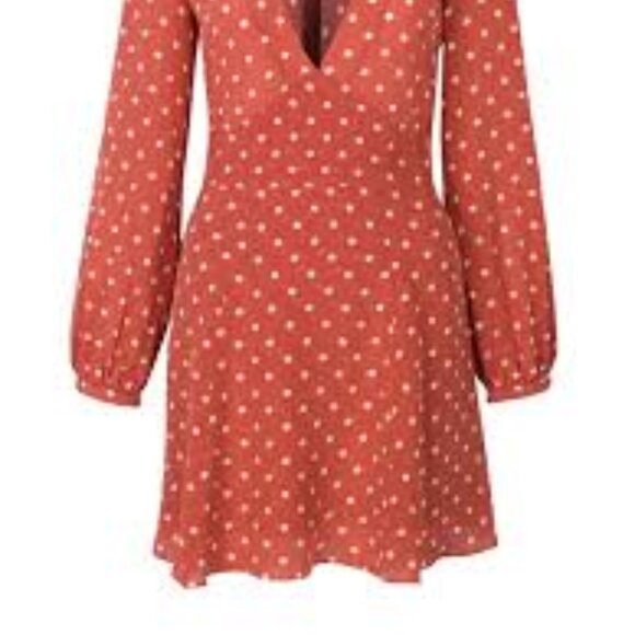 Réalisation Par Kate Polka Dot Silk Deep-V Mini Dress in Rust Spot Size XS - Picture 2 of 6